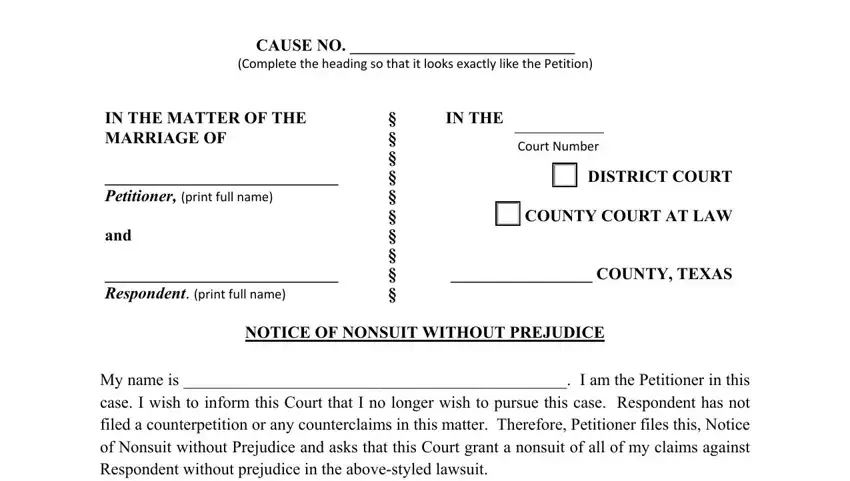 texas notice of nonsuit form writing process described (stage 1)