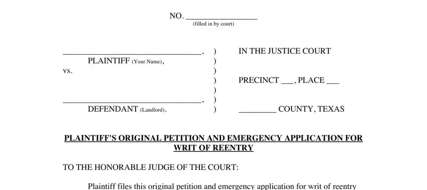 Stage number 1 of filling out texas writ reentry form