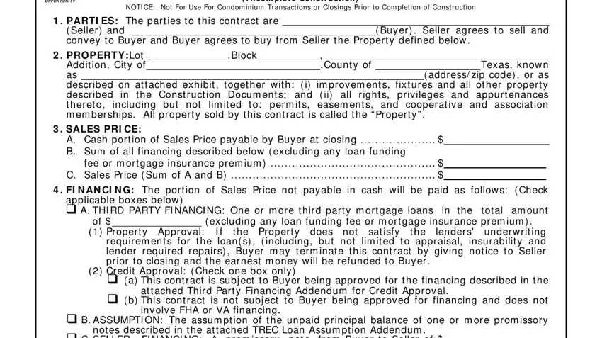 Writing section 1 of sales contract real estate texas