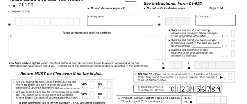 Step # 1 for completing printable form 01 922