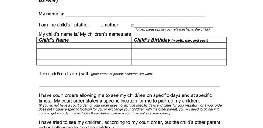 Filling in section 1 in visitation enforcement texas