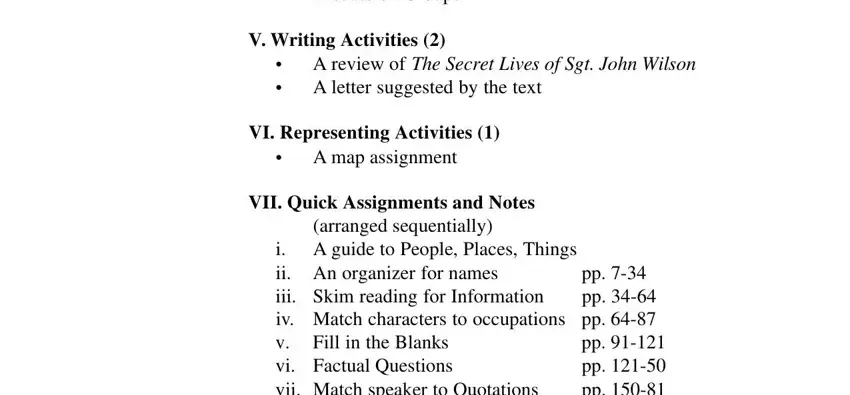 A map assignment, VI Representing Activities, and i A guide to People Places Things inside pdffiller sgt john wilson