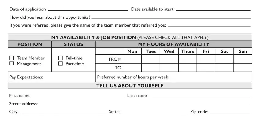 Step no. 1 for filling out tim hortons application form pdf
