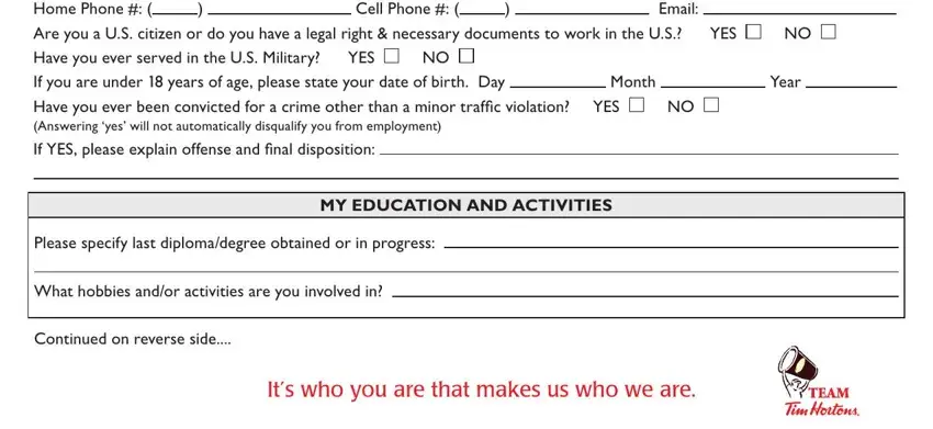 How you can complete tim hortons application form pdf step 2