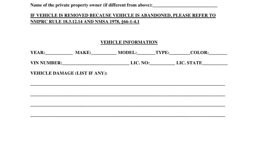 Filling in segment 2 of sample letter to tenant to remove vehicle