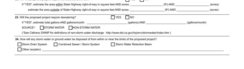 NONSTORM WATER, Will the proposed project require, and If YES estimate the area within inside tr 0100