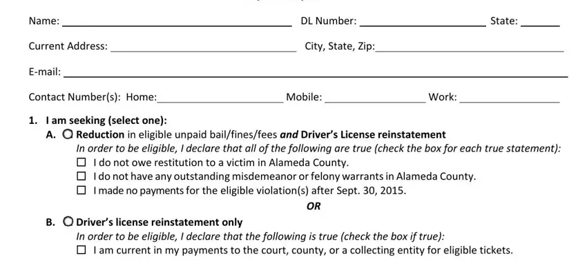 Completing segment 1 of Traffic Ticket Amnesty Form