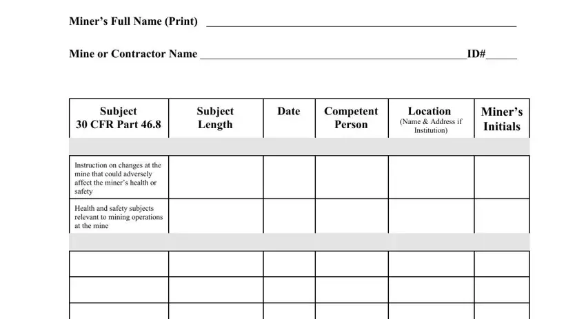 Writing part 1 of msha certificate of training forms