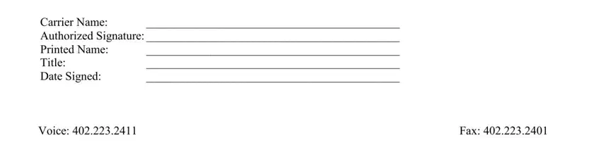 Voice, Fax, and Carrier Name  Authorized Signature in washout receipt