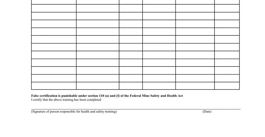 Step number 2 in filling out msha certificate of training forms