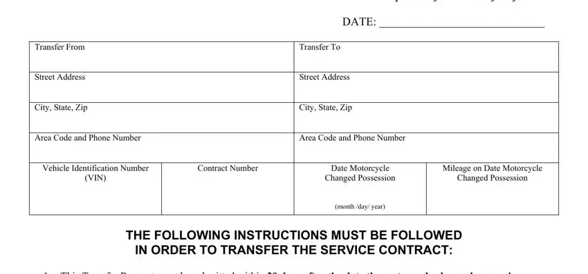 Stage # 1 for submitting transfer harley warranty form
