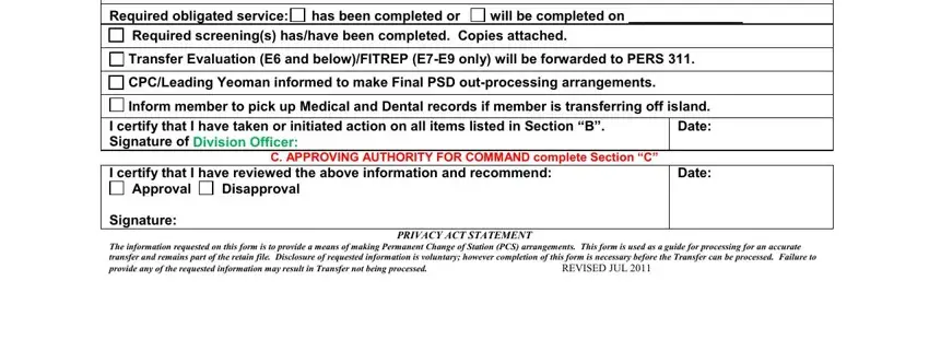 Stage no. 3 for submitting navy tis form