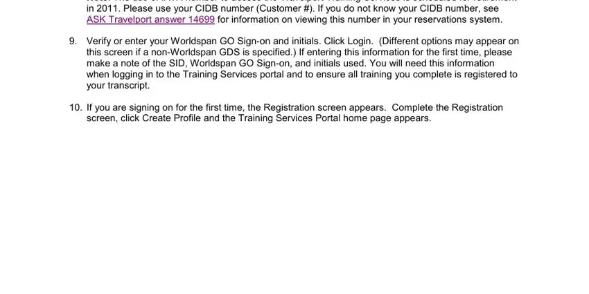Filling out section 2 in travelport training online