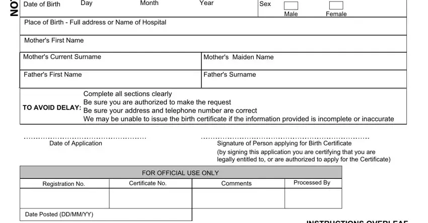 birth certificate trinidad writing process shown (step 2)