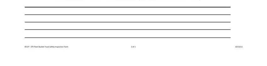 Defect notes and fleet identification section of the Bucket Truck Safety Inspection Checklist