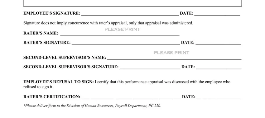 PLEASE PRINT, RATERS OVERALL COMMENTS SECOND, and PLEASE PRINT in appraisal form for teachers