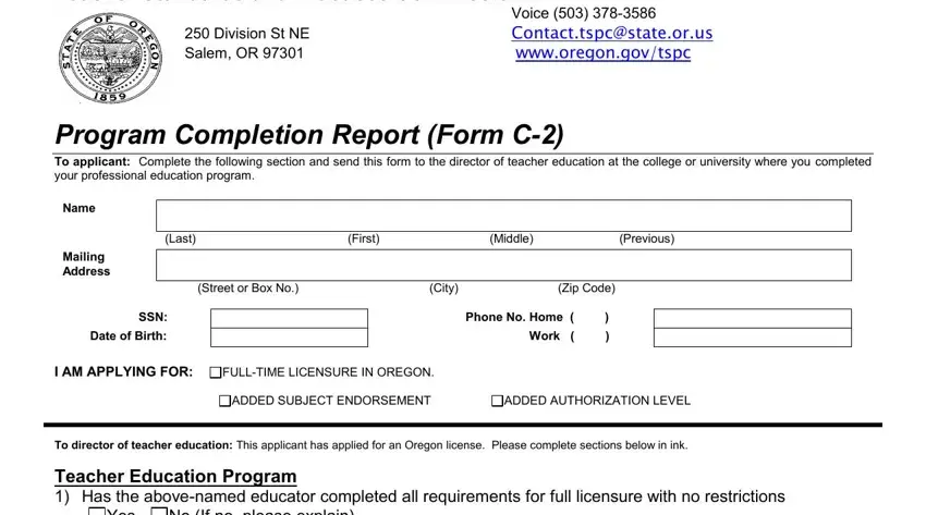 Filling in part 1 in Tspc Form C 2