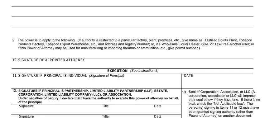 The power is to apply to the, SIGNATURE OF APPOINTED ATTORNEY, and Seal of Corporation Association or inside ttb 5000 8