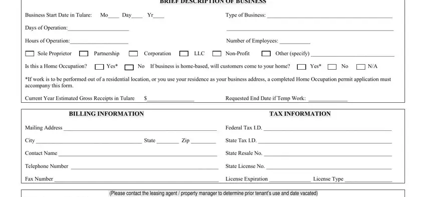 Filling out section 2 of tulare food permit