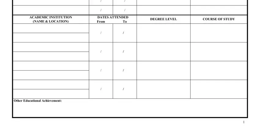 Other Educational Achievement, ACADEMIC INSTITUTION, and DATES ATTENDED From of united easp electronic
