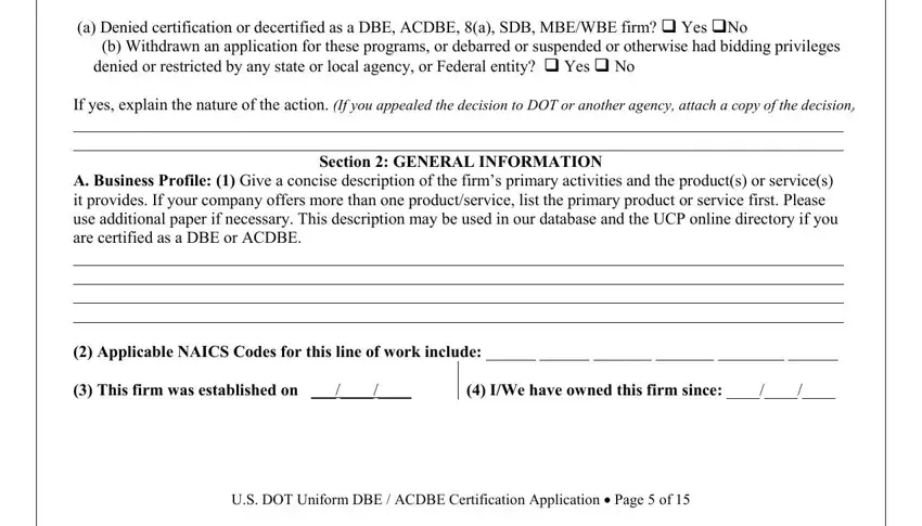 Completing part 2 of application dbe get