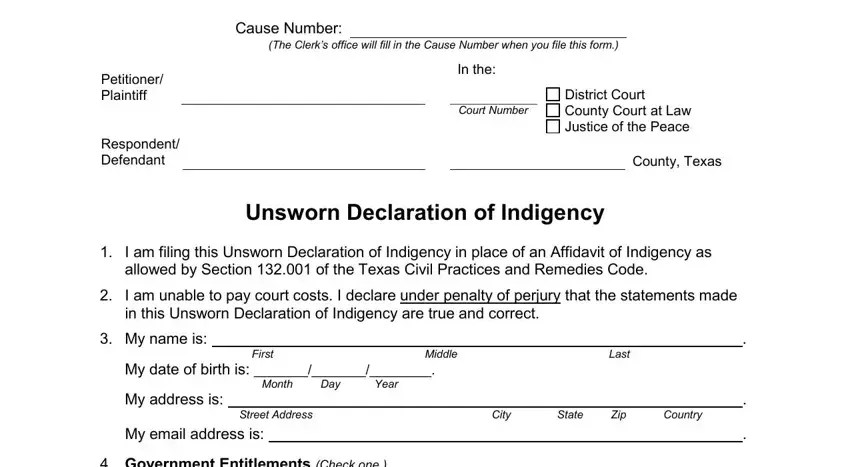 Filling out part 1 of declaration of indigincy