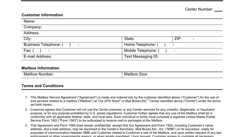 Stage no. 1 for submitting ups mailbox agreement