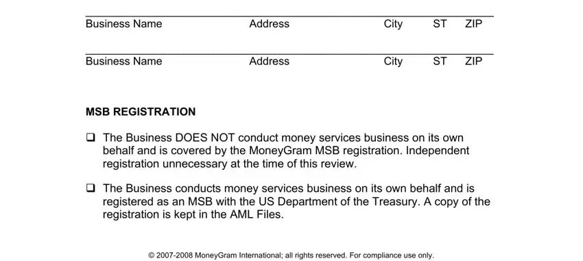 Filling out part 2 in usa patriot act independent review form