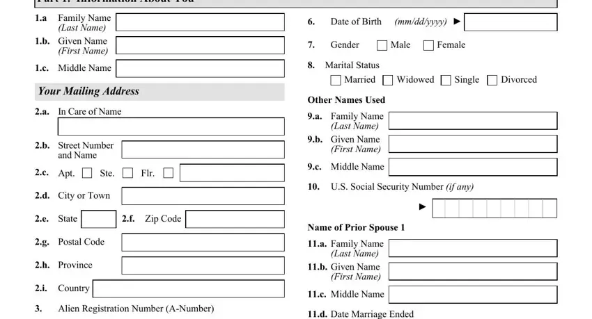 i 129f fillable form writing process shown (step 1)