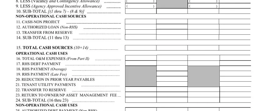 TOTAL CASH SOURCES  OPERATIONAL, CASHNON PROJECT  AUTHORIZED LOAN, and AUTHORIZED DEBT PAYMENT NonRHS of usda rural development forms 3560