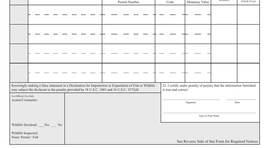 Wildlife Declared Yes  No, Code, and b Source of usfws declaration form 3 177