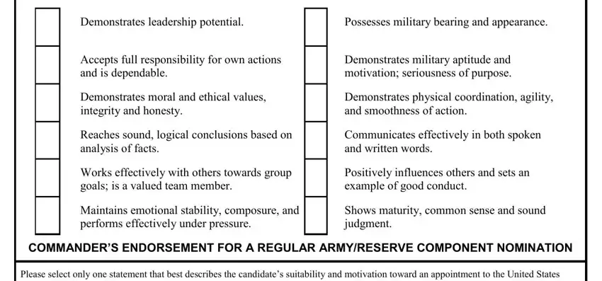Stage number 2 in filling out commander s assessment usma form 351 12