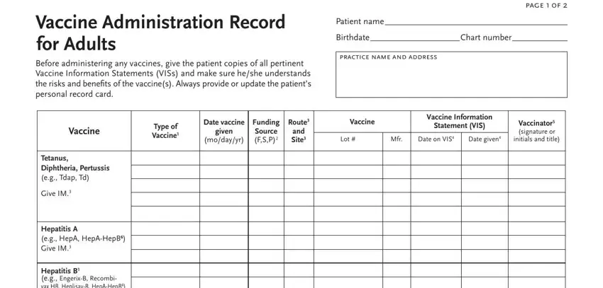 Step # 1 for completing immunization record