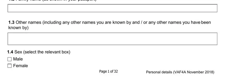 Filling out section 2 of vaf4 form