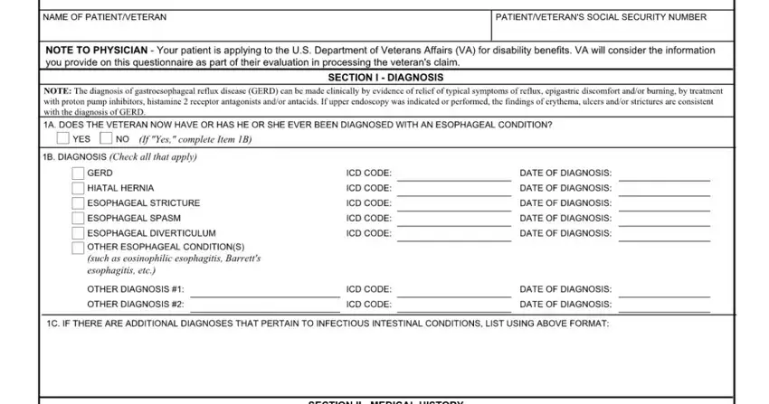 Filling out section 1 in va form 21 0960g 1