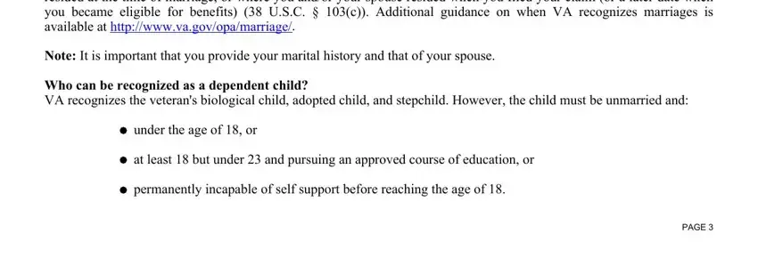 Part # 5 for filling in department of veterans affairs forms