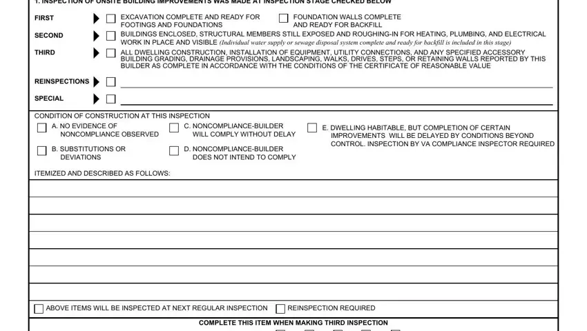 WILL COMPLY WITHOUT DELAY, FOUNDATION WALLS COMPLETE AND, and C NONCOMPLIANCEBUILDER in form va inspection printable