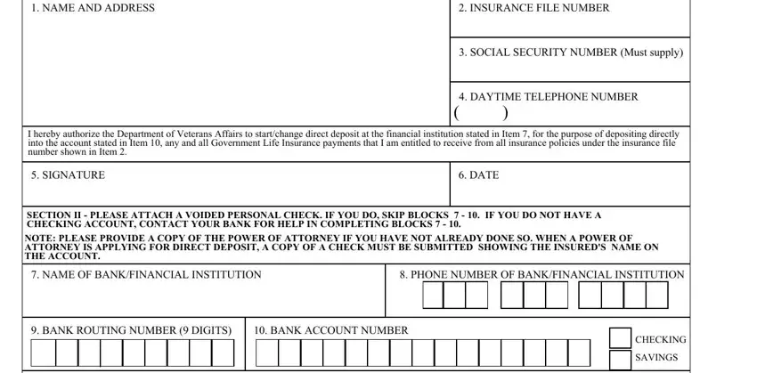 Filling out segment 1 in va form direct deposit change
