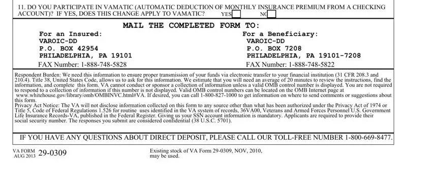Step number 2 in filling in va form direct deposit change