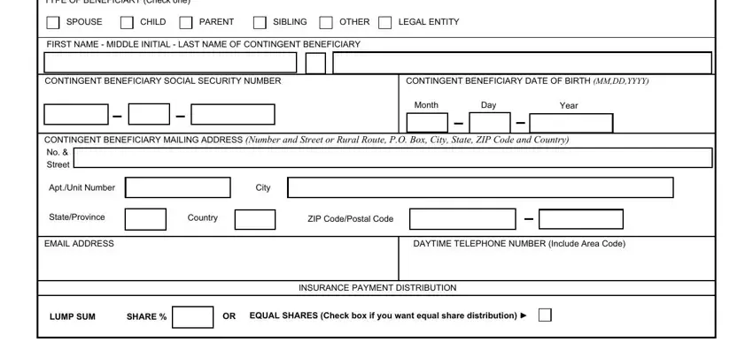 PARENT, CONTINGENT BENEFICIARY MAILING, and SPOUSE of va life insurance beneficiary change