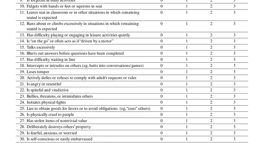 Part number 2 for filling in vanderbilt assessment scale