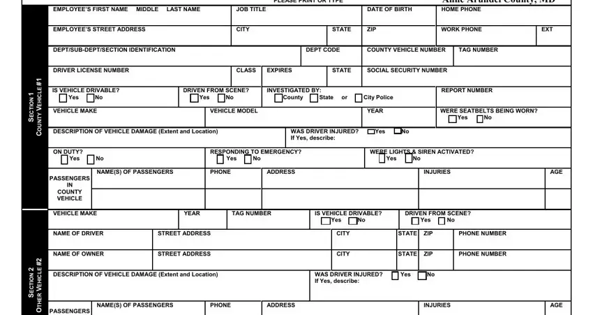 Vehicle Accident Or Damage Report Form writing process described (portion 1)