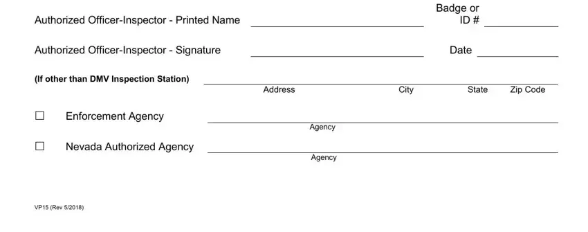 Stage no. 2 for filling in nevada vin inspection form