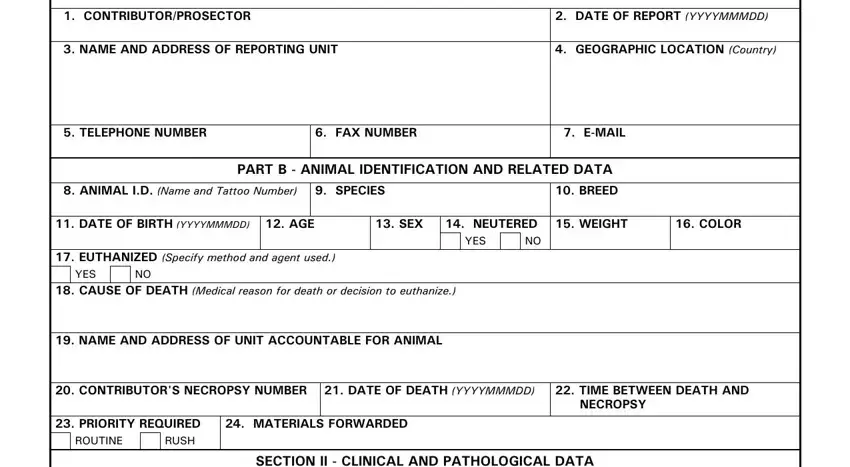 Filling in part 1 of sample of necropsy report