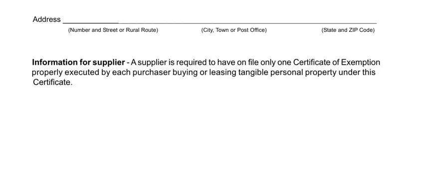 Number and Street or Rural Route, Information for supplier  A, and Address in pursuant