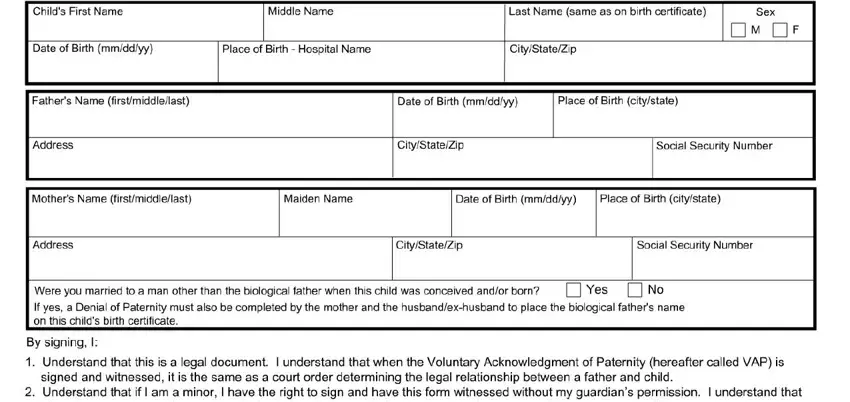Find out how to fill in illinois voluntary acknowledgement of paternity form portion 1