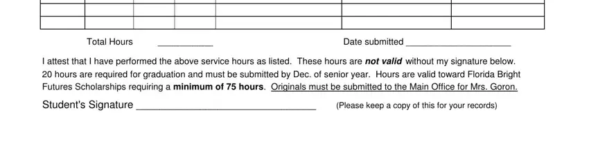 Filling in segment 2 in community service sheet