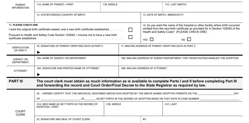 PARENT, Pursuant to Health and Safety Code, and I want the original birth of court report of adoption