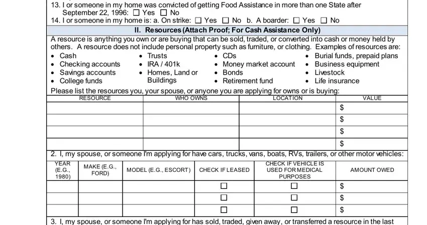 CDs  Money market account  Bonds, Yes II Resources Attach Proof For, and WHO OWNS of form application food