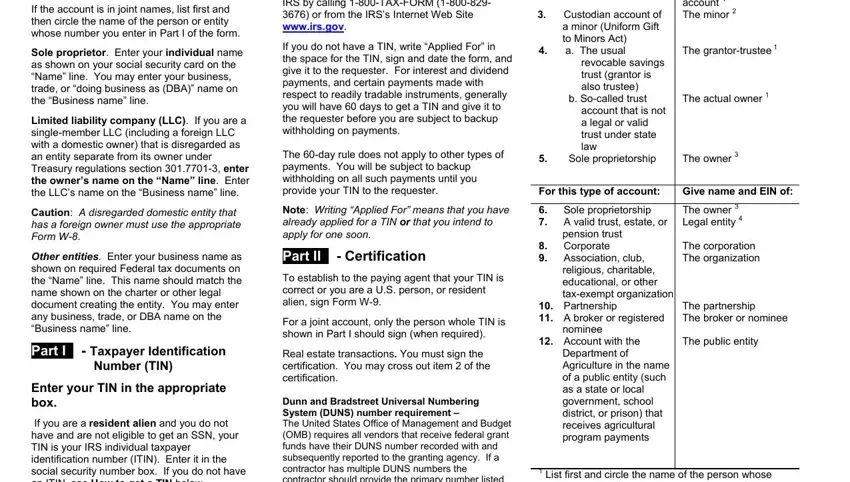 Filling out part 3 of download w9